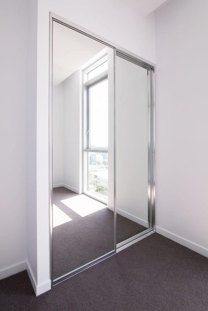 INTERWOOD Modern Sliding Door Wardrobe With Mirror - 203cm Grey Double Door Storage